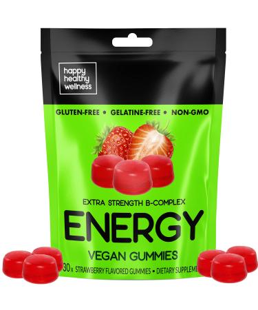 Premium Extra Strength Vitamin B-Complex Energy Vegan Gummies - Gluten-Free Gelatin-Free Caffeine-Free Non-GMO Gummy for Natural Energy Support - Improve Focus Boost Energy & Mood - Strawberry