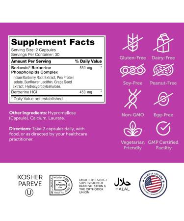 Zahler Berberine with Clinically Evaluated Berbevis Metabolism and Glucos Support Formula 60 Capsules. - Buy Online on GoSupps.com