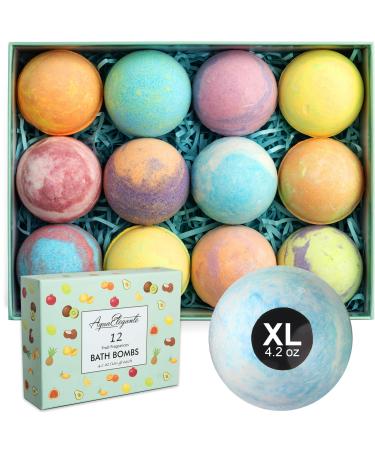 Tropical Fruit Bath Fizzies Set - 12 Large Bubble Bathbombs with Natural Essential Oils in Fruity Scents - Vegan Fizzy Bath Bombs Has Moisturizing Shea Butter and Coconut Oil Fruit 4.3 Ounce (Pack of 12)
