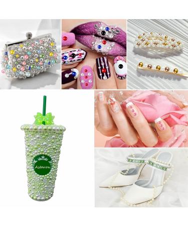 Astaron 50g Fresh Green Half Pearls & Glittering Stones for Handicrafts | 3mm-10mm Flatback Pearls & Rhinestones for DIY Art Nails Shoes & Clothing - Buy Online on GoSupps.com