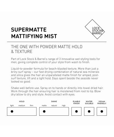 Lock Stock & Barrel Supermatte Hair Mattifying Mist For Men 100 ml - Buy Online on GoSupps.com