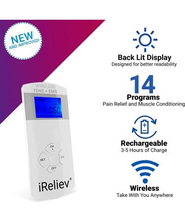 iReliev Wireless TENS + EMS Therapeutic Wearable System - Pain Relief, Arthritis, Muscle Conditioning - Buy Online on GoSupps.com