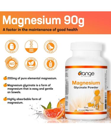 Orange Naturals - Magnesium Glycinate Powder 200mg 90g - Magnesium Bisglycinate Supplements for Men and Women - Relaxation Sleep Support Pressure Relief Healthy Bones Healthy Teeth & Muscle Function 90 g (Pack of 1) 200 mg - Buy Online on GoSupps.com