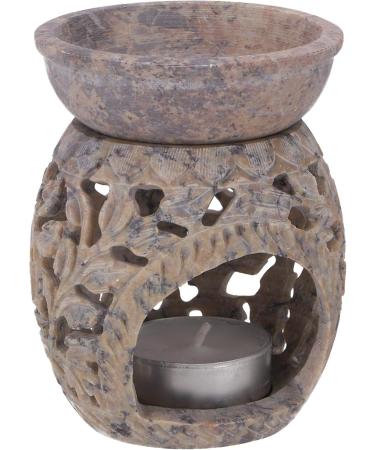 GURU Indian Fragrance Lamp | Essential Oil Diffuser & Tealight Holder | Aromatherapy Aroma Lamp - Round Flower Tendril 2 Beige (10x7.5x7.5 cm) - Buy Online on GoSupps.com