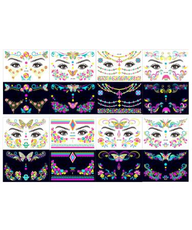 Lencyh Neon Glow Face Stickers Masquerade Sticker Makeup Face Decals - Waterproof Face Decorations for Festival Bar Adults Halloween