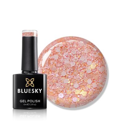Bluesky Gel Nail Polish 10ml Glitter Neon 07 Peach Glitter Gel Nail Polish for 21 Day Manicure Professional Salon & Home Use Requires Curing Under LED UV Nail Lamp
