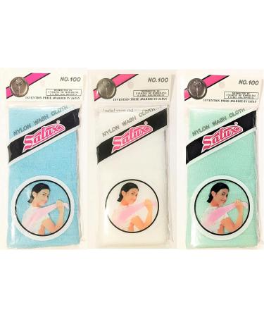 Salux Japanese Beauty Skin Bath Towel - Pack of 3 (Nylon Blue/White/Green) | International Shipping Available - Buy Online on GoSupps.com