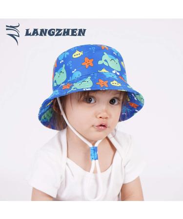LANGZHEN Baby Girls Sun Protection Beach Hat | Adjustable Wide Brim Toddler Kids Summer Play Hat with Chin Strap - Blue-Whale | 1-2 Years - Buy Online on GoSupps.com
