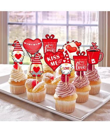 32 Pieces Valentine's Day Cupcake Toppers Love Heart Cake Decorations for Love Theme Wedding Engagement Party Favor Supplies - Buy Online on GoSupps.com