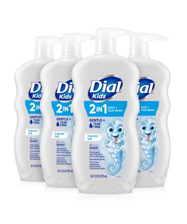 Dial Kids 2-in-1 Body+Hair Wash, Fragrance Free, 24 fl oz (Pack of 4)