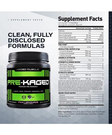 Buy Kaged Muscle PRE-KAGED Pre-Workout Primer - Pink Lemonade 1.30 lb (588g) for Energy & Focus - Buy Online on GoSupps.com