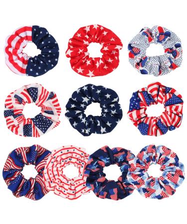 10PCS USA American Flag Hair Scrunchies for Women Girls Independence Day Patriotic Red White Blue Hair Ties Fourth of July Festival Ponytail Holder Hair Accessories Elastic Hair Band 10pcs 4th of july hair ties