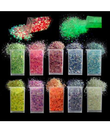 10 Color Festival Glitter Eye Body Glitter Glow in The Dark Luminous Hexagons Chunky Glitter for Acrylic Nail Hair Face Resin Art Crafts Glitter Flakes Makeup Artist for Cosmetic Festive Decoration - Buy Online on GoSupps.com