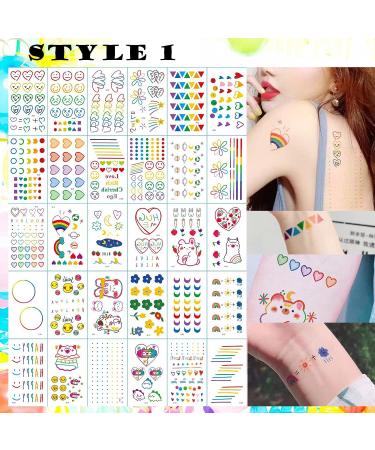 Summer Girls Tiny Temporary Tattoos - 60 Colorful Cute Geometry Waterproof Stickers | Small Fake Tattoos for Women & Kids - Buy Online on GoSupps.com