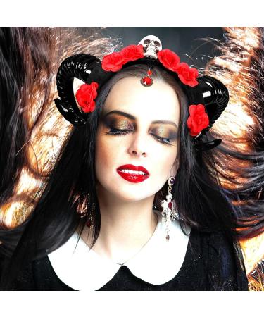Beaupretty Black Devil Horns Headband Halloween Flower Headband Gothic Sheep Horn Headband Ram Horns Headpiece for Party 62.00X28.00X11.00CM Black 2 - Buy Online on GoSupps.com