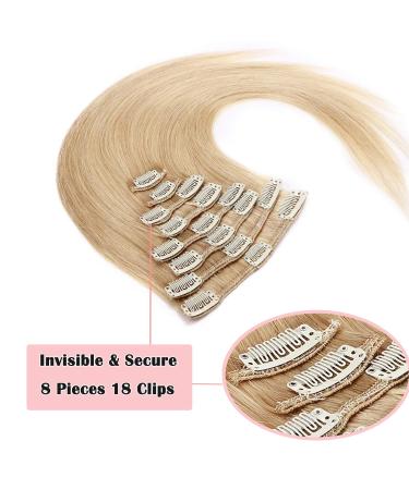 Shop 55cm Clip In Real Remy Human Hair Extensions - 8 Tresses 18 Clips #24 Blonde - Lightweight 85g - Buy Online on GoSupps.com