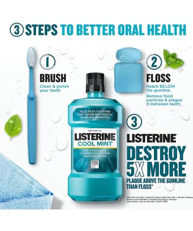 LISTERINE Cool Mint Antiseptic Mouthwash - Kills 99% of Germs, Fights Bad Breath & Gingivitis - ADA Accepted, Cool Mint Flavor - 500mL - Buy Online on GoSupps.com