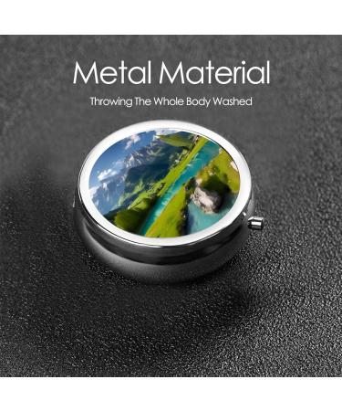 Highland Lake Scenery Round Pill Box | 3-Compartment Portable Organizer for Purse & Pocket | Ideal Travel Accessory - Buy Online on GoSupps.com