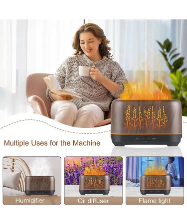 NEWYID Aromatherapy Diffuser with 5 Essential Oils, Flame Light, 3 Mist Modes, 4 Timers, Waterless Auto-Off, Dark Wood Essential Oil Diffuser for Home - Buy Online on GoSupps.com