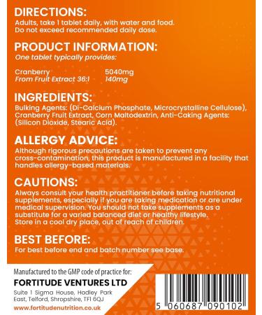 High Strength Cranberry Tablets 5000mg | Cystitis Relief & Bladder Health Supplement | 90 Tablets for Women & Men - Buy Online on GoSupps.com