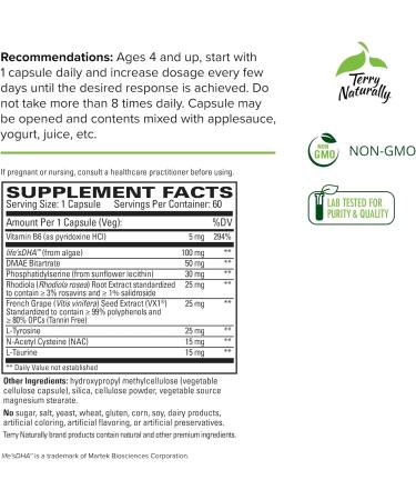 Terry Naturally Calm Kids - 60 Capsules | Supports Mental Focus, Calm Mind & Emotional Well-Being | Non-GMO, Gluten Free | 60 Servings | 60 Count - Buy Online on GoSupps.com