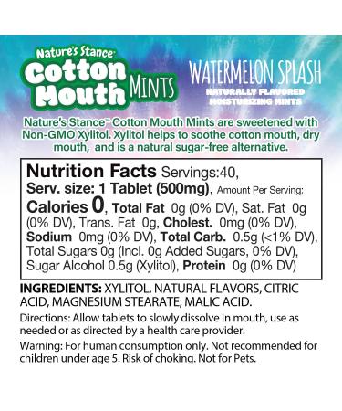 Nature's Stance Cotton Mouth Xylitol Mints Dry Mouth Lozenges Sugar Free Mouth Watering Mints - Stimulates Saliva & Freshens Breath 40 Count (Watermelon Splash) - Buy Online on GoSupps.com