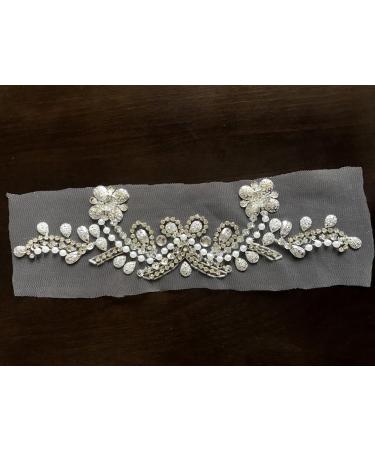 Handmade Silver V-Neck Sequin Rhinestone Crystal Trim Bridal Applique - DIY Wedding Dress Sewing Patch - Buy Online on GoSupps.com