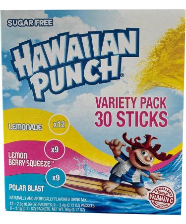 Hawaiian Punch Sugar Free Lemonade Lemon Berry Squeeze Polar Blast On the Go Drink Mix Variety Pack 30 sticks Net Wt 90g (1 unit) - Buy Online on GoSupps.com