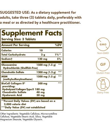 Solgar Glucosamine Hyaluronic Acid Chondroitin MSM - 60 Tablets for Joint Health - Buy Online on GoSupps.com