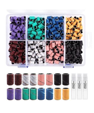 400 Pcs Sanding Bands for Nail Drill Professional Nail Drill Bits 8 Size Coarse Fine Drill Bits for Nails Set 60#80#100#120#150#180#240#300#, 3Pcs 3/32" Mandrel Nail Drill Bits for Manicures Pedicures