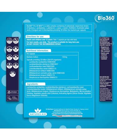 Natures Aid Bio360 Pro-30 MAX (30 Billion Bacteria) 30 Capsules - Probiotic Supplement - Buy Online on GoSupps.com