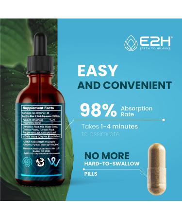 E2H Liver Support Supplement with Milk Thistle - Liver Cleanse and Detox - 2 Fl Oz Liquid Formula with Artichoke, Dandelion Root, Chanca Piedra - Pack of 1 - Buy Online on GoSupps.com