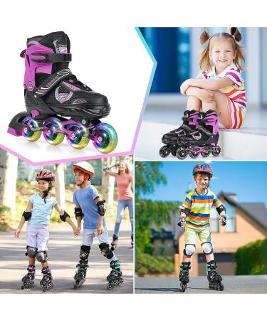 GIEMIT Adjustable Inline Skates for Ages 3-6 & 5-8 Kids | Outdoor Roller Skates with Light up Wheels for Girls Boys Beginners | Pink Medium - Buy Online on GoSupps.com