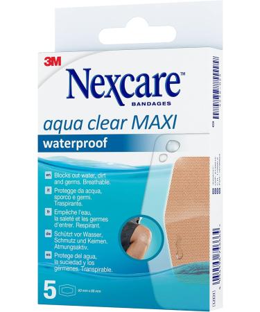 Nexcare Aqua Clear MAXI Waterproof Plasters - 60mm x 88mm 5-Pack (2 Packs) | Durable & Effective Wound Protection - Buy Online on GoSupps.com