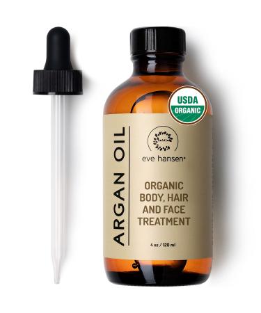 Eve Hansen Organic Argan Oil (4oz) | Pure Argan Oil for Hair  Skin and Nails | Carrier Oil  Face Moisturizer  Body Oil  Dry Scalp Treatment and Hair Oil for Dry Hair and Damage 4 Fl Oz (Pack of 1)