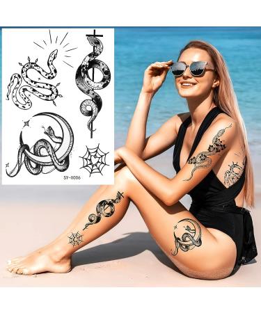 Snake Temporary Tattoo 6 Sheets - Tribal Serpent Mamba Black Roses Spider Web Sword - Party Favors Body Art for Men & Women - Halloween - Buy Online on GoSupps.com