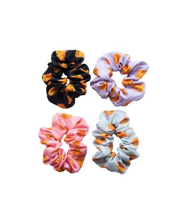 Happie Hare Scrunchies - Cotton Rounds Elastic Hair Bands - Scrunchy Hair Ties - Girls Hair Accessories - Gifts for Women (4 Pack Cat Scrunchie)