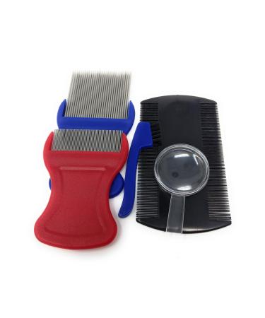 Premium 5 Piece Lice Comb Kit - Nit Removal Fine Tooth Comb and Magnifier Full Treatment Set