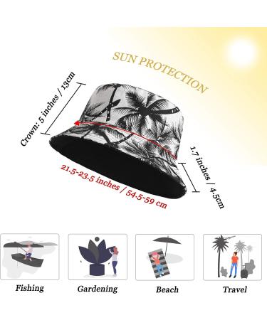 ZLYC Unisex Palm Tree Black Bucket Hat - Summer Travel Fisherman Cap for Women Men Teens - Buy Online on GoSupps.com