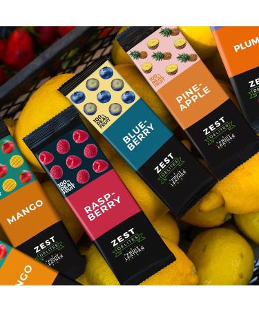 Zest Delites Fruits Secs Pate de Fruit Collation Aux Fruits Sains Bonbons Aux Fruits V g taliens Base de Pomme Gluten-Free Fruit Roll Ups 4 Saveurs Ananas Mangue Myrtille Framboise 36x25g Berries & Tropical Fruits 36 count - Buy Online on GoSupps.com