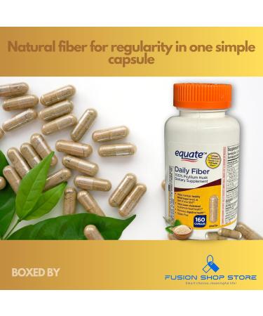 Daily Fiber Psyllium Husk Capsules 160ct (Pack of 1) Supplement for Regularity & Digestive Support Boxed by Fusion Shop Store - Buy Online on GoSupps.com