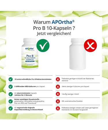 Aportha Pro B - 10 Cultures 60 Capsules | Stomach Stable Allergen-Free Gluten-Free Lactose-Free Vegetarian Probiotic Supplements - Buy Online on GoSupps.com