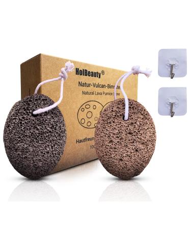 Holbeauty Bimsstein Foot Care 2 Set - Horn skin remover - nature lava stone - Bimsstein cornea remover - nature pumice stone - Callus remover - for feet and hands - terracotta and dark grower terracotta dark grow
