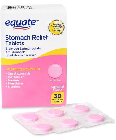 Equate Pink Bismuth Subsalicylate 30 Chewable Tablets for Stomach Relief - Buy Online on GoSupps.com