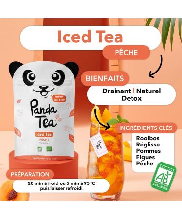 Panda Tea - Detox Ice Tea Ice Tea Cold Infusion - Peach Hibiscus Vanilla Flavor - Certified Organic - 28 Cotton Bags - G - Buy Online on GoSupps.com
