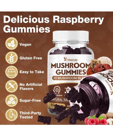 Yikecao Mushroom Gummies for Adults 10 Blend Mushroom Supplement with Lions Mane Cordyceps Reishi Chaga and Turkey Tail for Focus and Energy Raspberry Flavor 60 Count - Buy Online on GoSupps.com