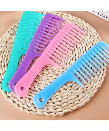 Anti-Static Large Tooth Detangle Comb Set for Long and Curly Hair - 4 Pieces (Light Blue, Purple, Pink, Cyan) - Buy Online on GoSupps.com