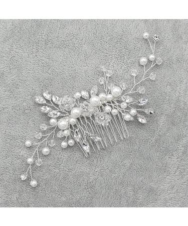 Silver Crystal Flower Bride Wedding Hair Comb with Pearl - Bridal Headpiece for Women - Elegant Hair Accessories - 1 Pack - Buy Online on GoSupps.com
