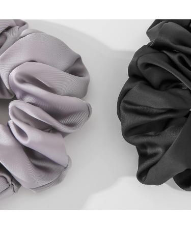 4PCS Large Satin Silk Scrunchies for Women - Big Glossy Hair Ties for Thick Hair - Jumbo Scrunchies Set in Black, White, Silver, Champagne - Buy Online on GoSupps.com