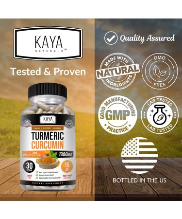 Kaya Naturals Turmeric with Bioperine - Mobility Support with 95% Standardized Curcuminoids - Curcumin - 1300mg Turmeric Capsules - 30 Capsules - Buy Online on GoSupps.com